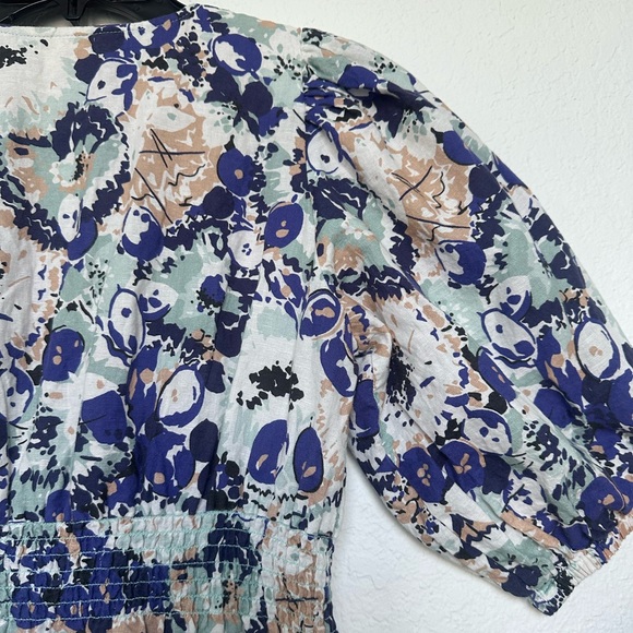 Tuckernuck Puff Sleeve Naomi Midi Dress Blue White Tan Size Small - Picture 13 of 13